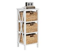 GOPLUS Commode avec Tiroir de Rangement, Paniers en Jonc de Mer Amovible, Meuble Rangement sur Pieds Cadre en Bois d'Hévéa pour Canapé, Table de Chevelet Design Moderne (3 Tiroirs,1)