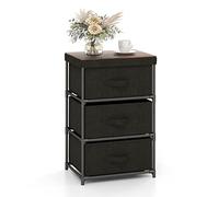GOPLUS Commode de Rangement 3 Tiroirs, Meuble de Rangement avec Tiroirs en Tissu, Cadre Métallique Robuste, avec Tiroirs Amovibles et Pliables, pour Chambre, Salon, Entrée (Noir, 3 Niveaux)