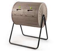 GOPLUS Composteur de Jardin Rotatif à 360° Exterieur, Bac à Compost en PP à Double Chambre 142L, 2 Portes Verrouillables et Support Métallique, 2 Pales Mélangeuses pour Compostage Rapide, Terrasse
