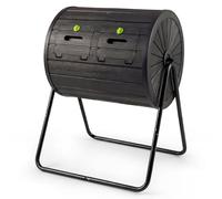 GOPLUS Composteur de Jardin Rotatif à 360° Exterieur, Bac à Compost en PP à Double Chambre 142L, 2 Portes Verrouillables et Support Métallique, 2 Pales Mélangeuses pour Compostage Rapide, Terrasse
