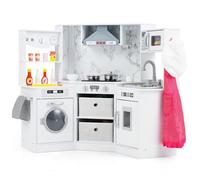 GOPLUS Cuisine d'angle pour Enfant, Cuisine en Bois avec Lumières et Sons Réalistes, Machine à Laver, Accessoires et Rangement, Jouet de Cuisine Imaginative de Petits Chefs pour 3+ Ans (Blanc)