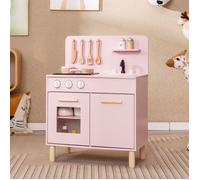 GOPLUS Cuisine de Jeu pour Enfants en Bois, Cuisinière Lumineuse et Sons de Cuisine, Accessoires de Cuisine, pour Enfants de 3 Ans+