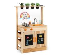 GOPLUS Cuisine d'Extérieur Evolutive en Bois de Sapin, avec Pots de Plantation, Plaques de Cuisson, Évier Amovible, Tableaux Noirs pour Enfant 3+ Ans