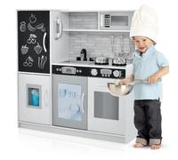 GOPLUS Cuisine en Bois Enfant avec Effet Sonore, Jouet de Cuisine Enfantavec Tableau Noir et 6 Compartiments de Rangement, Télephone, Accessoires Riches, pour Garçon Filles 3-6 Ans (Blanc)