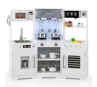 GOPLUS Cuisine en Bois Enfant, Cuisine d'angle Enfant avec Effet Sonore, Lumière, Hotte, Micro-Ondes, Four, Accessoires Riches, Jouet d'Imitation Ustensile Cuisine avec pour 3+ Ans (Blanc)