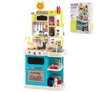 GOPLUS Cuisine Enfant avec Effect Sonore Lumière Vapeur, Jouet de Cuisine en PP avec Réchaud, Réfrigérateur, Micro-Ondes, Évier, Robinet, 54 Accessoires, Jeu de Rôle de Chef pour 3+ Ans (Bleu)