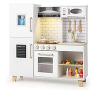 GOPLUS Cuisine Enfant avec Lumières et Sons Réalistes, Cuisine de Jeu avec Hotte, Cuisinière, Tableau Noir, Distributeur d'eau, Four, Evier et Robinet, Jouet d'Imitation pour 3+ Ans (Blanc)