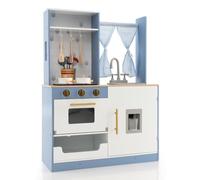 GOPLUS Cuisine Enfant, Dînette à Jouer Réaliste avec Effet Sonore et Lumière, Riches Accessoires, Jeu de Cuisine avec Rideaux, Four, Robinet et Espace de Rangement, Cadeau pour Garçon Fille 3+Ans