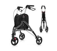 GOPLUS Déambulateur 3 Roues Pliable Léger pour Adultes, Rollator Hauteur Réglable avec Sac de Rangement, Tout-Terrain à Grandes Roues, pour Personnes Âgées/handicapées, Intérieur & Extérieur (Gris)