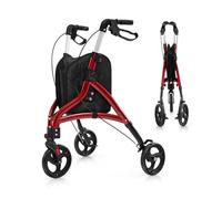 GOPLUS Déambulateur 3 Roues Pliable Léger pour Adultes, Rollator Hauteur Réglable avec Sac de Rangement, Tout-Terrain à Grandes Roues, pour Personnes Âgées/handicapées, Intérieur & Extérieur (Rouge)