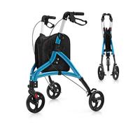 GOPLUS Déambulateur 3 Roues Pliable Léger pour Adultes, Rollator Hauteur Réglable avec Sac de Rangement, Tout-Terrain à Grandes Roues, pour Personnes Âgées/handicapées, Intérieur & Extérieur (Bleu)