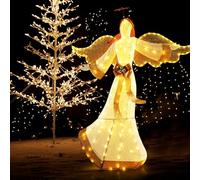 GOPLUS Decoration Noel Extérieur Lumineuse, 160 CM Ange Lumineux avec Halo et Nœud, 180 Lumières LED. Attaches Zippées et Piquets de Sol, pour Salon, Cour, Jardin, Intérieur Extérieur
