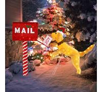GOPLUS Decoration Noel Exterieur Lumineuses, Chien avec Boite Lettres Cadeaux avec 120 Lumières LED Chaudes, Décoration Noel Extérieur et Intérieur, Câble 5M 168 x 21 x 108 cm (Boite Mail Chien)