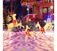 GOPLUS Decoration Noel Exterieur Lumineuses LED, Set Familial de Rennes Wapiti Noël avec 255 Lumières Blanc Chaud & 12 piquets de Terre pour Vitrine,Pelouse