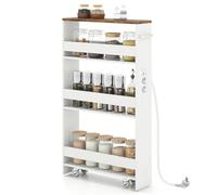 GOPLUS Desserte à roulettes à 4 Niveaux, 47x13x80 CM, Chariot de Rangement de Cuisine avec 4 Roues Silencieux, Station de Charge, Poignée Latérale, Plaque de Protection, Plateau Grand, pour Cuisine