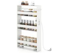 GOPLUS Desserte à roulettes à 4 Niveaux, 47x13x80 CM, Chariot de Rangement de Cuisine avec 4 Roues Silencieux, Station de Charge, Poignée Latérale, Plaque de Protection, Plateau Grand, pour Cuisine
