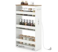 GOPLUS Desserte à roulettes à 4 Niveaux, 47x20x80 CM, Chariot de Rangement de Cuisine avec 4 Roues Silencieux, Station de Charge, Poignée Latérale, Plaque de Protection, Plateau Grand, pour Cuisine
