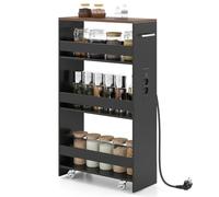 GOPLUS Desserte à roulettes à 4 Niveaux, 47x20x80 CM, Chariot de Rangement de Cuisine avec 4 Roues Silencieux, Station de Charge, Poignée Latérale, Plaque de Protection, Plateau Grand, pour Cuisine