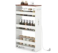 GOPLUS Desserte à roulettes à 4 Niveaux, 47x20x80 CM, Chariot de Rangement de Cuisine avec 4 Roues Silencieux, Station de Charge, Poignée Latérale, Plaque de Protection, Plateau Grand, pour Cuisine