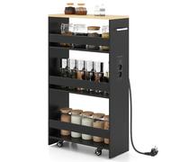 GOPLUS Desserte à roulettes à 4 Niveaux, 47x20x80 CM, Chariot de Rangement de Cuisine avec 4 Roues Silencieux, Station de Charge, Poignée Latérale, Plaque de Protection, Plateau Grand, pour Cuisine