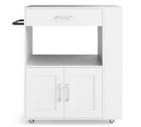 GOPLUS Desserte à roulettes, Chariot Cuisine Rangement avec Placard, Armoire, Support à Épices 3 Niveaux et Porte-Serviettes, Meuble Rangement pour Cuisine, 82 x 50 x 92 cm (Blanc+Blanc, Élégant)
