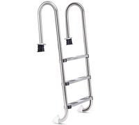 GOPLUS Echelle à 3 Marches de Piscine en Acier Inoxydable Anticorrosion Antirouille avec Pédales Antidérapantes Robustes Base de Support Plastique 132 x 50 x 26,5 cm Argent (Ensemble)