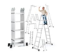 GOPLUS Échelle Multifonction Pliante 4,6m-Verrouillage de Sécurité-en Aluminium à Extension-Marche Large Antidérapante-Charge 150KG