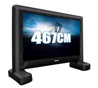 GOPLUS Ecran Gonflable Exterieur 4/4,5/5 m, Écran Geant Gonflable Videoprojecteur Projection Cinema avec Ventilateur, Sac Rangement, Piquets Sol, Installation Facile, Double Face (317 x 179 cm)