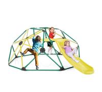 GOPLUS Ensemble 2 en 1 de Dôme d'escalade et Toboggan, Échelle à Grimper Géométrique en Métal Stable avec Charge 150KG, Aire de Jeux Extérieure et Intérieure pour Enfants 3+ Ans (Vert+Jaune)
