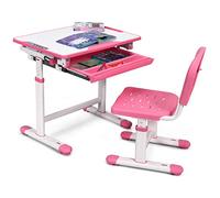 GOPLUS Ensemble Bureau et Chaise pour Enfant avec Hauteur Réglable et Table Inclinable, avec Tiroir et Crochet sur Côté pour Les Sacs à Dos, Encadrement en Fer, Design Ergonomique (Rose)