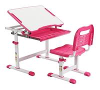 GOPLUS Ensemble de Bureau et de Chaises pour Enfants Réglable en Hauteur, Bureau D'écolier avec Chaise, Plateau de Table (Rose)