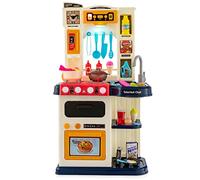 GOPLUS Ensemble de Jeu de Cuisine pour Tout-Petits avec Évier (Bleu) | 38 Pièces de Cuisine avec Panneau de Boutons Multifonctions, Jeu de Rôle pour Enfants à Partir de 3 Ans