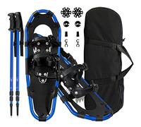GOPLUS Ensemble de Raquettes Légères pour Terrains, Raquettes de Neige en Alliage d'Aluminium avec Bâtons de Randonnée Antidérapants Réglables, Sac de Transport Imperméable(78 x 23 cm, Marine)