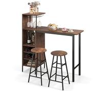 GOPLUS Ensemble Table de Bar et Tabourets 3 Pièces,Table Bistro avec Porte-Verres et Étagères, Table de Comptoir de Cuisine avec 2 Tabourets pour Maison, Salle à Manger, Restaurant, Bar (Café)