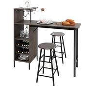 GOPLUS Ensemble Table de Bar et Tabourets 3 Pièces,Table Bistro avec Porte-Verres et Étagères, Table de Comptoir de Cuisine avec 2 Tabourets pour Maison, Salle à Manger, Restaurant, Bar (Marron)