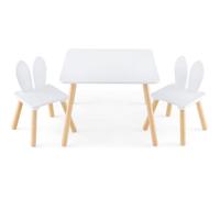 GOPLUS Ensemble Table et 2 Chaises Enfant,Table d’Étude pour Tout-Petits avec Dossier Ergonomique en Forme d’Oreille de Lapin,Blanc