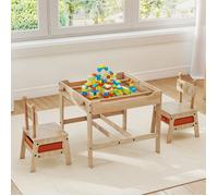GOPLUS Ensemble Table et Chaises Enfant,Plateau Réversible Double Face Tableau Blanc/Ardoise,Bacs en Tissu Pliables, Robot