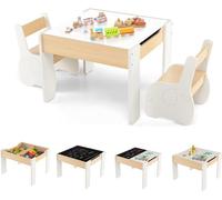 GOPLUS Ensemble Table et Chaises pour Enfants 3PCS Motif d'Éléphant avec Plateau Rabattable, pour 3-6 Ans, Blanc