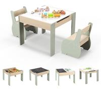 GOPLUS Ensemble Table et Chaises pour Enfants 3PCS Motif d'Éléphant avec Plateau Rabattable, pour 3-6 Ans, Vert