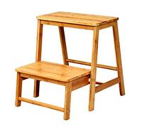 GOPLUS Escabeau Pliable à 2 Marches avec Levier Basculant, Tabouret Multifonctionnel en Bambou Antidérapant et Résistant, Idéal pour Maison ou Bureau, 45 x 51 x 48CM, Charge Max 100 KG (Naturel)
