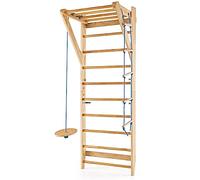GOPLUS Espalier Suédois en Bois avec 13 Barres pour Enfants et Adultes, Échelle Suédoise Murale avec Barre de Traction, Trapèze Rond pour Fitness, Exercice, Thérapie, Capacité 100 KG