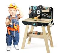 GOPLUS Etabli Enfant en Bois, Atelier Bricolage Enfant avec Rangements, Horloge Interactive, Tableau Noir et Outils, Jouet d'apprentissage Manuel Montessori pour Garçons Filles 3+ Ans