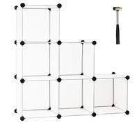 GOPLUS Étagère de Rangement 6 Cubes en Plastique, Étagère de Rangement DIY, Bricolées et Empilables avec Cadre en Acier, Armoire Portable pour Jouets, Livres, Chaussures, Blanc
