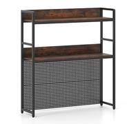 GOPLUS Etagere de Rangement pour Ordinateur, 94 x 27 x 103 CM, Bibliotheque Étagère Bureau 2 Niveaux, Panneau en Treillis Métallique, 2 Kit Anti-basculement, Garde-Corps Sécurité, Idéal pour Bureau