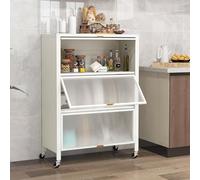 GOPLUS Étagères de Rangement à 4 Niveaux, Etagère Cuisine Rangement avec Roues Pivotantes 360°, 2 Kits Anti-Renversement, Meuble pour Salon, Bureau, Cuisine (81x37x115CM| 3 Etagères,Blanc)