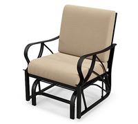 GOPLUS Fauteuil à Bascule de Patio, Chaise à Bascule Extérieure avec Coussins d'Assise et de Dossier, Accoudoirs Stables, Structure Métallique Robuste, Fauteuil de Balancement(66,5 x 73 x 89 cm)