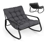 GOPLUS Fauteuil de Jardin Exterieur à Bascule, Chaise à Bascule Intérieur Papasan avec Coussin Rembourré et Amovible, Cadre en Métal, Base Antidérapante, pour Balcon Patio, Charge 205 kg (Gris)