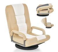 GOPLUS Fauteuil de Relaxion Pliable Pivotante à 360 degrés Dossier Réglable 5+2 Positions accoudoir, Chaise Paresseuse 85x75x55CM, Charge 120KG,Beige