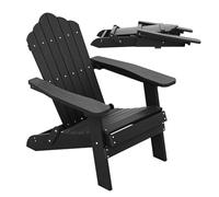 GOPLUS Fauteuil Jardin Exterieur Réglable à 4 Positions, Fauteuil Adirondack Pliable avec Repose-Pied, Chaise de Jardin Exterieur en HIPS, Idéal pour Patio, Terrasse, Cour, 88 x 77 x 95 CM (Noir)