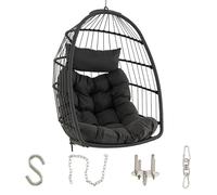 GOPLUS Fauteuil Oeuf Suspendu, Chaise Balançoire avec Oreiller & Coussin Doux, Chaise Suspendue en Rotin PE, Design Pliable pour Intérieur, Extérieur, Chambre, Terrasse, Jardin, Capacité 150kg (Gris)